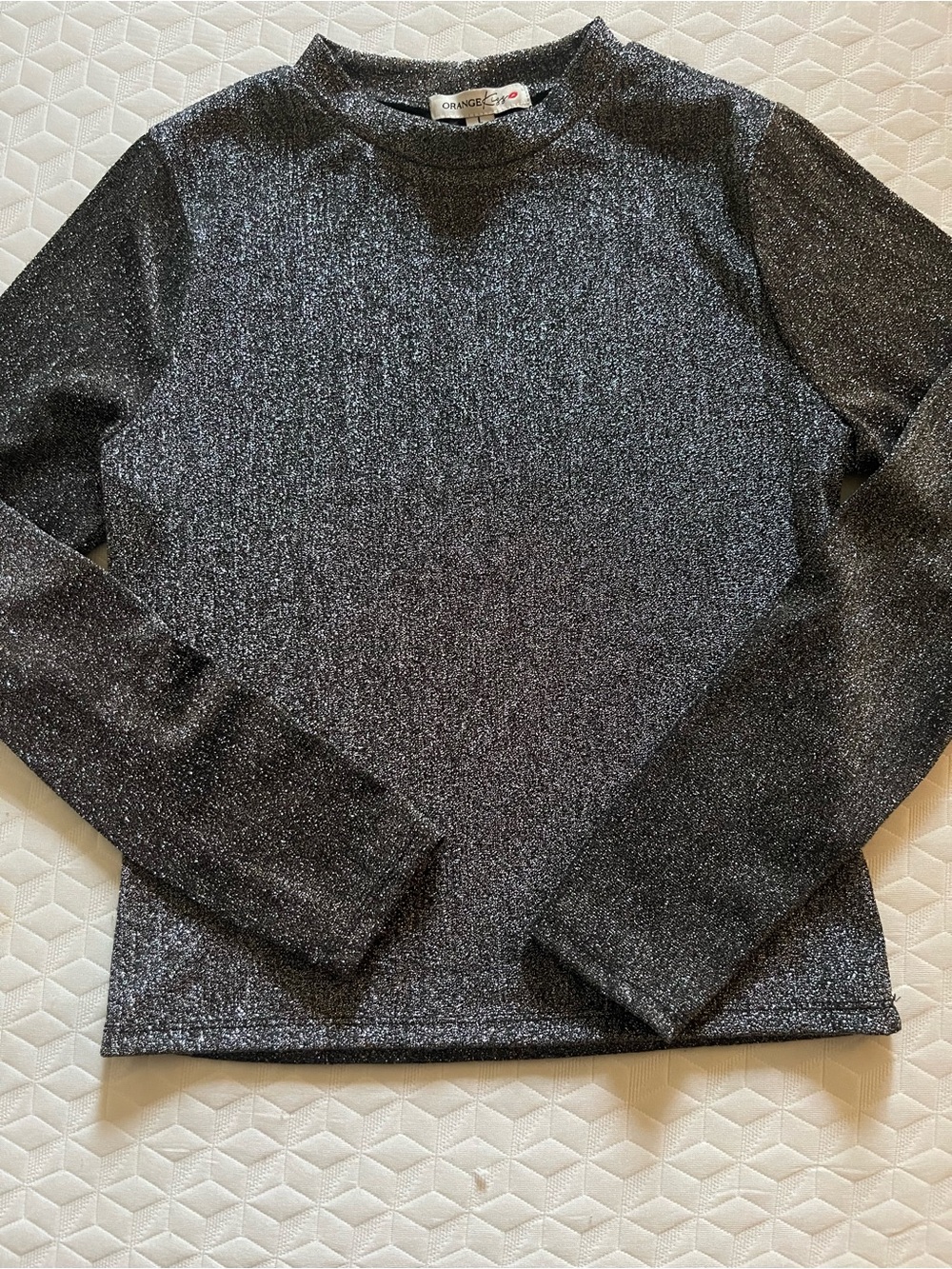 Sparkly Black Long Sleeve Crew Neck Top - Size Large